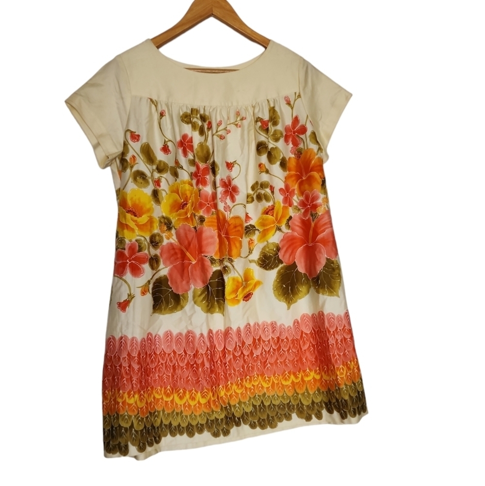Jill Stuart Yellow Hibiscus Floral Hawaiian Swing Dress Pockets Large Vintage - Picture 12 of 13